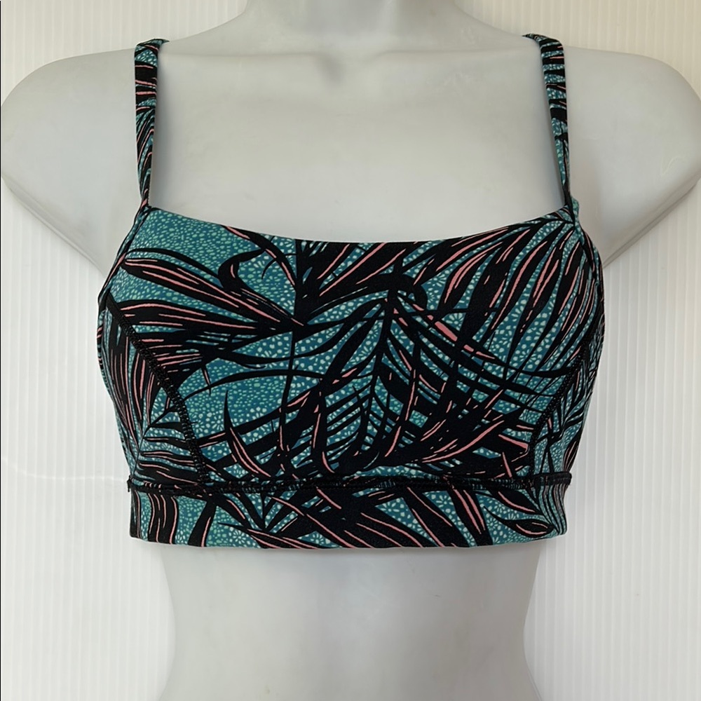 Lululemon Rise and Run Bra SIZE 6 Mini Palm Lace Tofino Teal Multi / Black